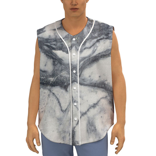 Dark Grey White Marble Print Sleeveless Baseball Jersey