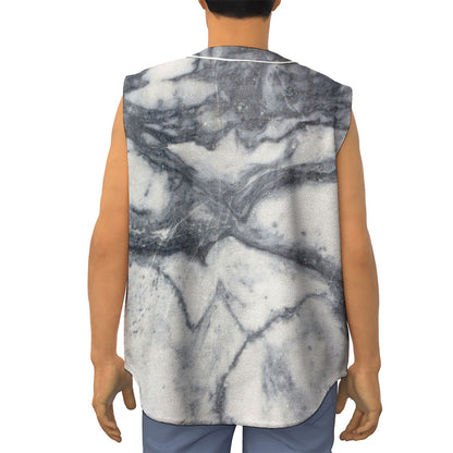 Dark Grey White Marble Print Sleeveless Baseball Jersey