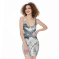 Dark Grey White Marble Print Sleeveless Bodycon Dress