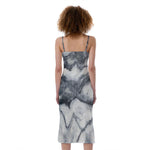 Dark Grey White Marble Print Slim Fit Midi Cami Dress