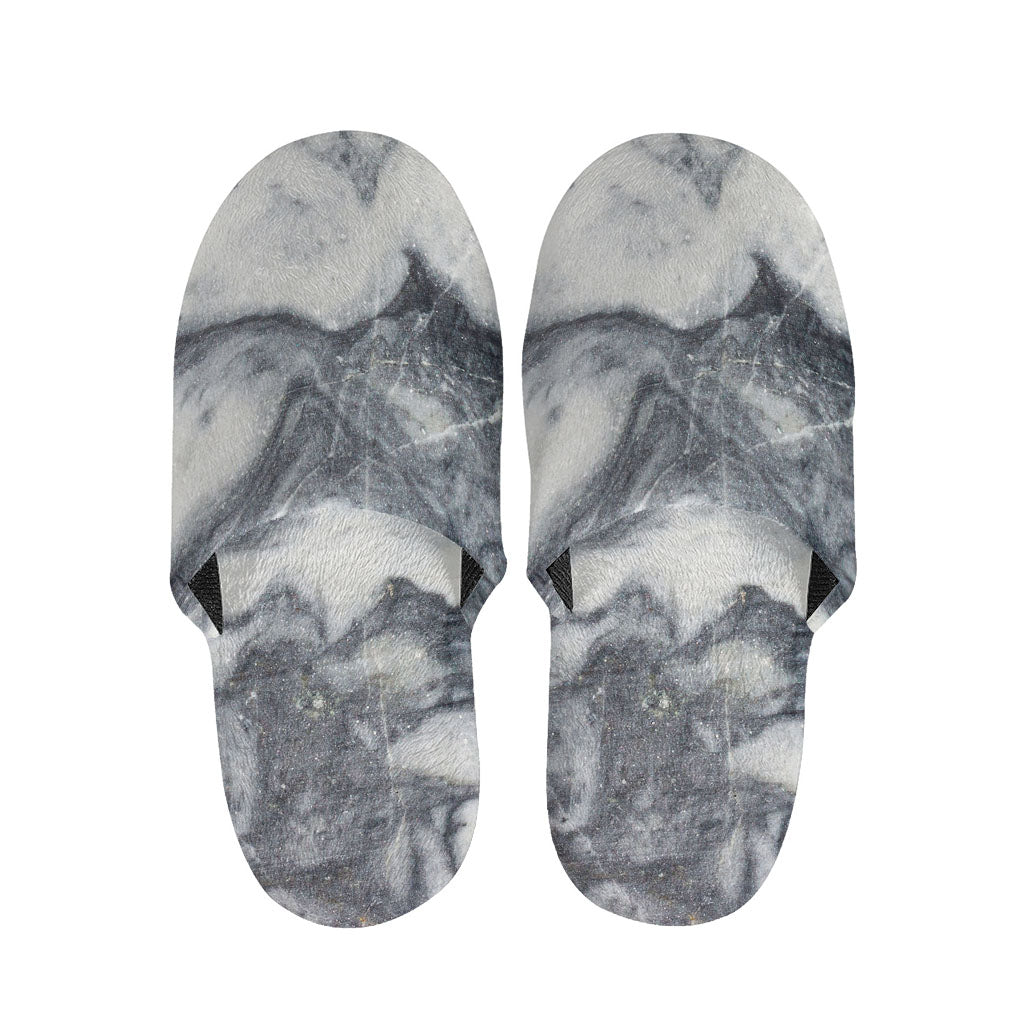 Dark Grey White Marble Print Slippers