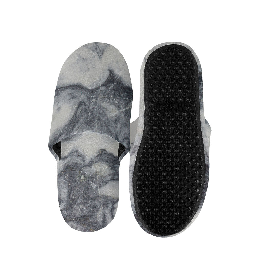 Dark Grey White Marble Print Slippers