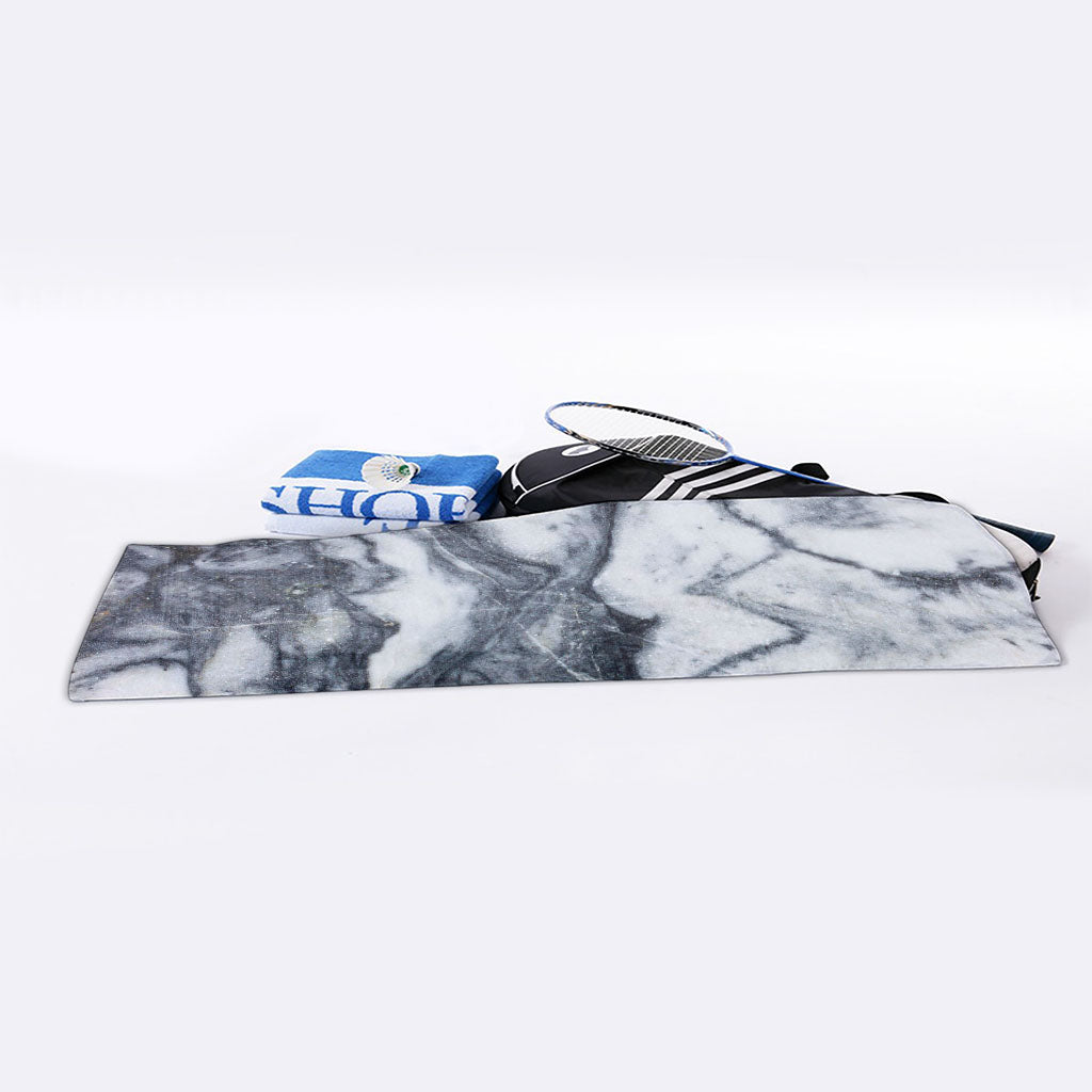 Dark Grey White Marble Print Sports Towel