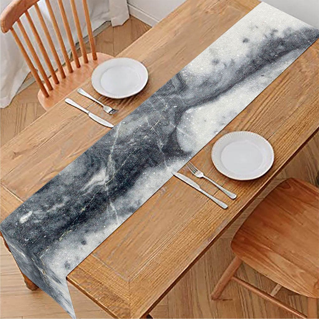 Dark Grey White Marble Print Table Runner