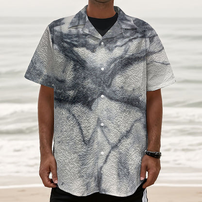Dark Grey White Marble Print Textured Short Sleeve Shirt