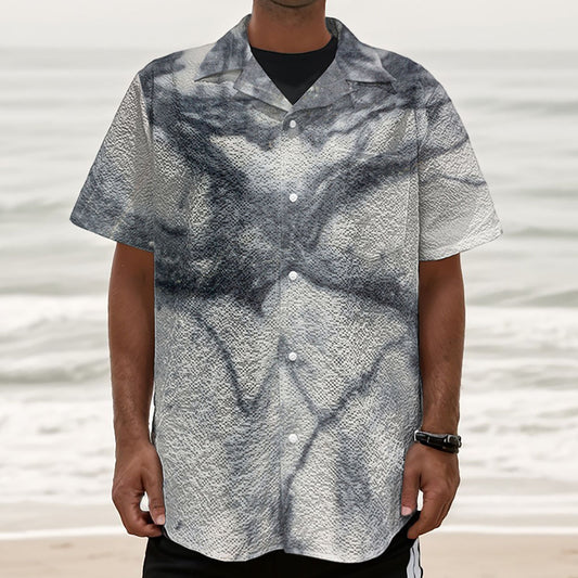 Dark Grey White Marble Print Textured Short Sleeve Shirt