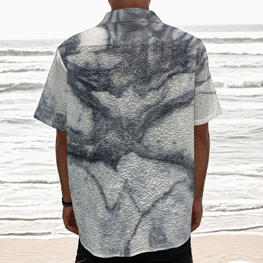 Dark Grey White Marble Print Textured Short Sleeve Shirt