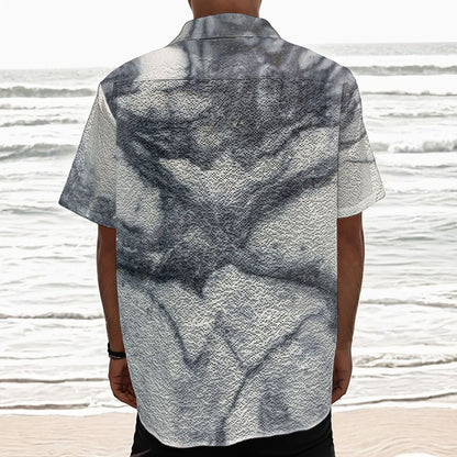 Dark Grey White Marble Print Textured Short Sleeve Shirt