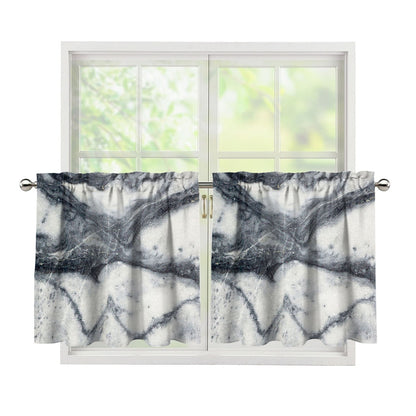 Dark Grey White Marble Print Tier Curtains
