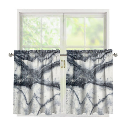 Dark Grey White Marble Print Tier Curtains