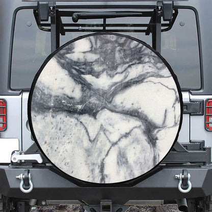 Dark Grey White Marble Print Tire Cover
