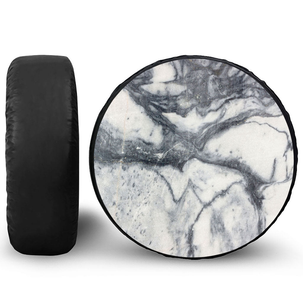 Dark Grey White Marble Print Tire Cover