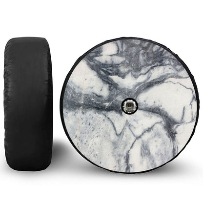 Dark Grey White Marble Print Tire Cover With Camera Hole