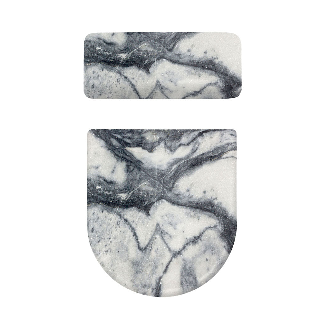 Dark Grey White Marble Print Toilet Lid And Tank Cover Set
