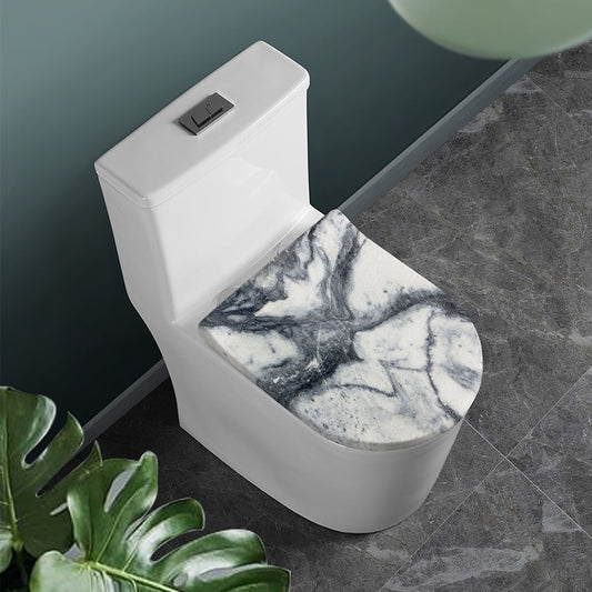 Dark Grey White Marble Print Toilet Lid Cover