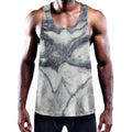 Dark Grey White Marble Print Men's Workout Tank Top