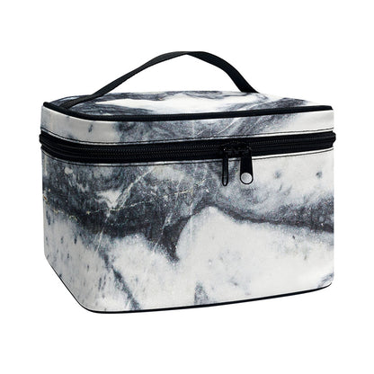 Dark Grey White Marble Print Travel Makeup Bag