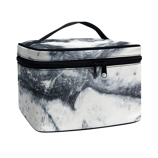 Dark Grey White Marble Print Travel Makeup Bag