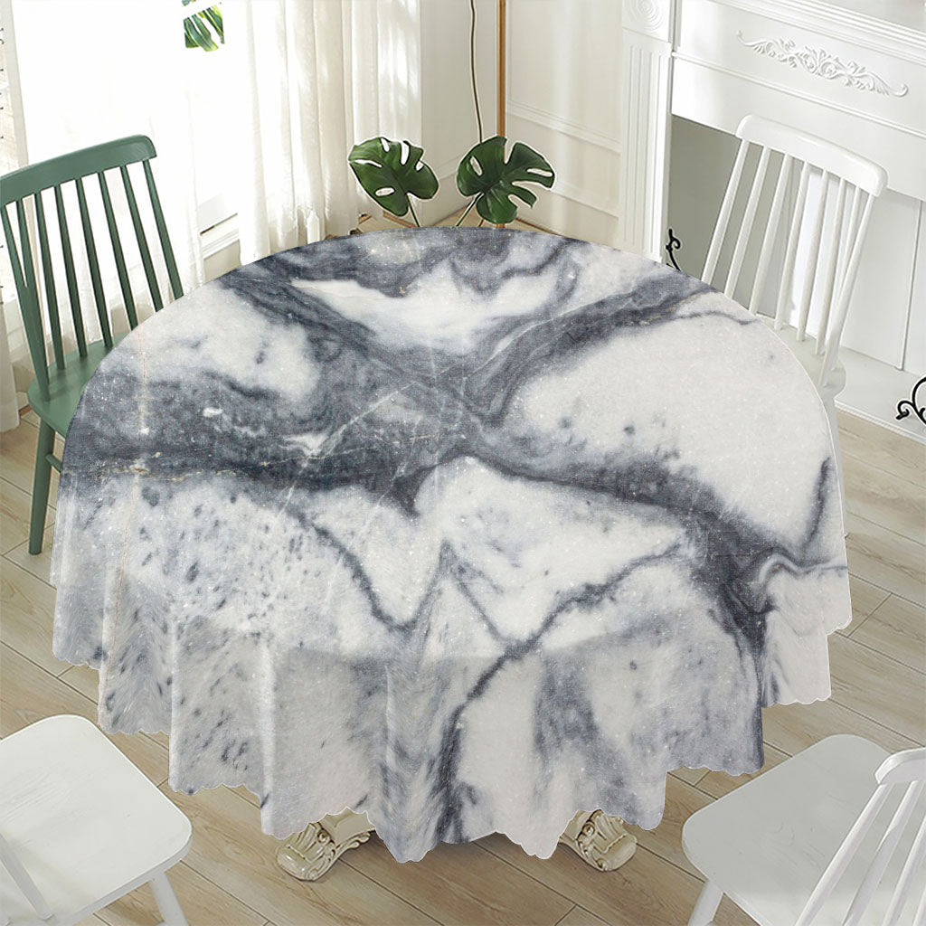 Dark Grey White Marble Print Waterproof Round Tablecloth