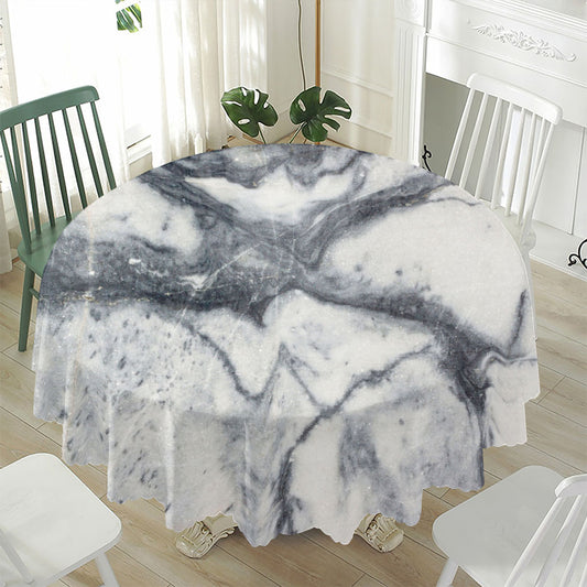 Dark Grey White Marble Print Waterproof Round Tablecloth