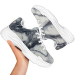 Dark Grey White Marble Print White Chunky Shoes