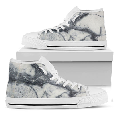 Dark Grey White Marble Print White High Top Sneakers