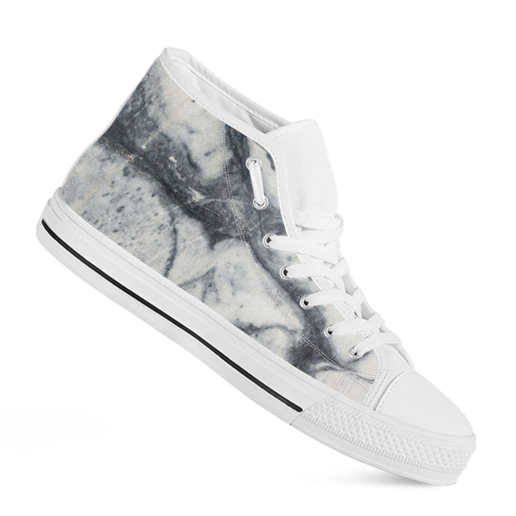Dark Grey White Marble Print White High Top Sneakers