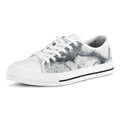 Dark Grey White Marble Print White Low Top Sneakers