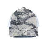 Dark Grey White Marble Print White Mesh Trucker Cap
