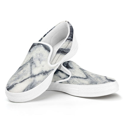 Dark Grey White Marble Print White Slip On Sneakers