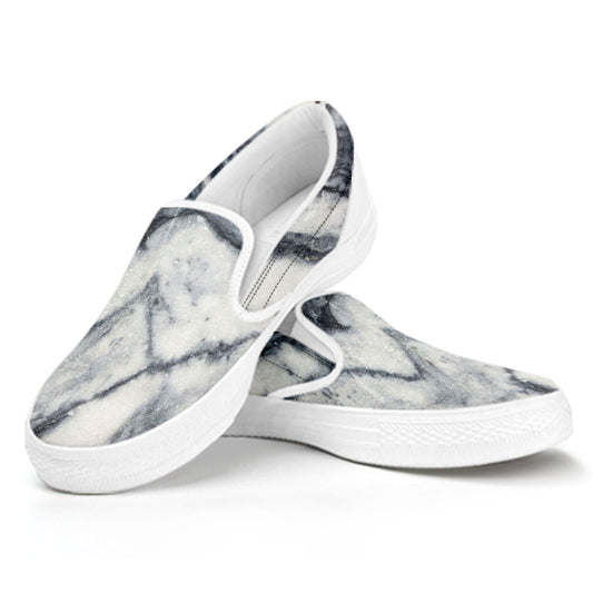 Dark Grey White Marble Print White Slip On Sneakers