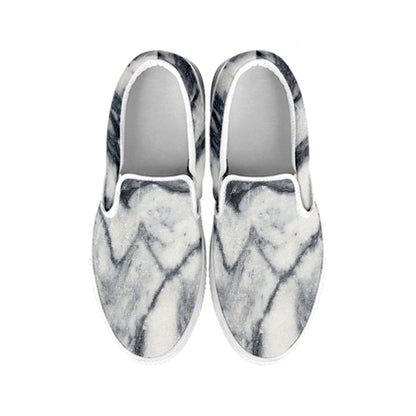 Dark Grey White Marble Print White Slip On Sneakers