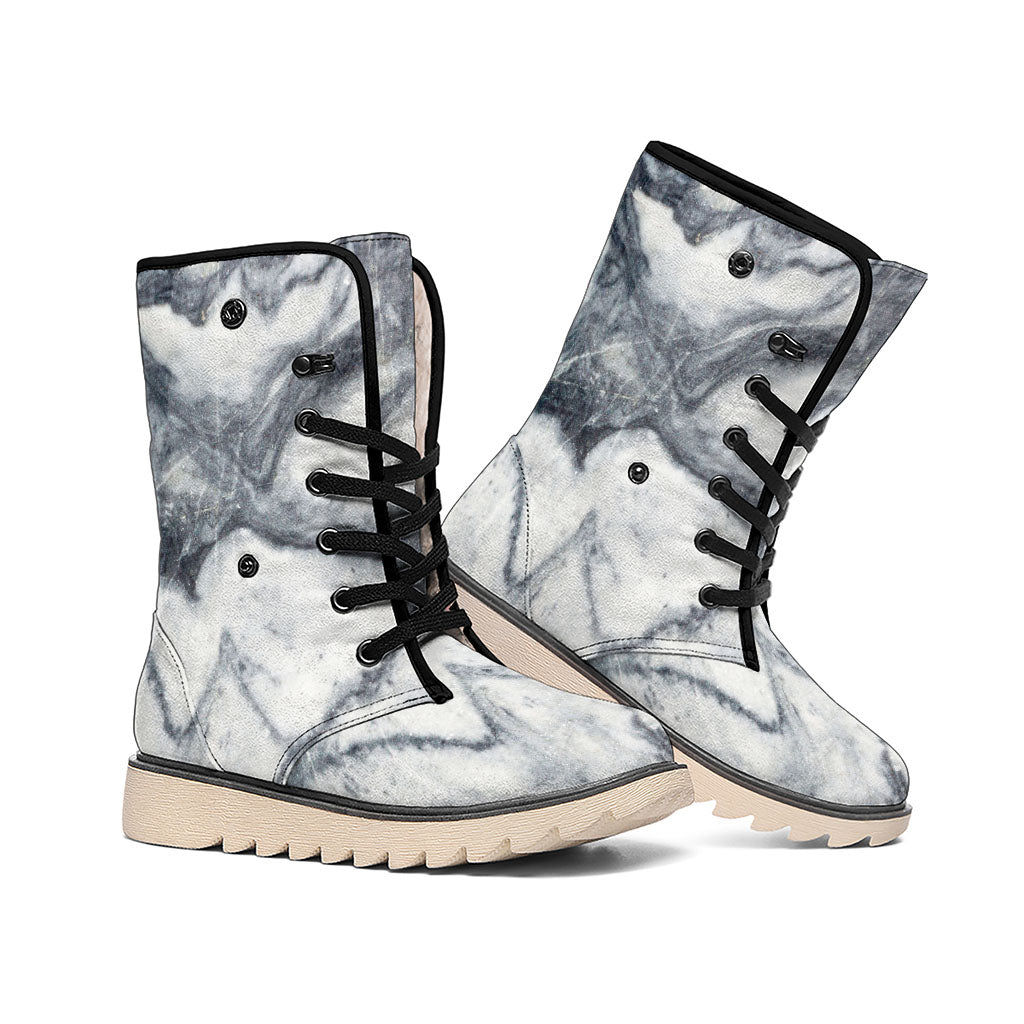 Dark Grey White Marble Print Winter Boots