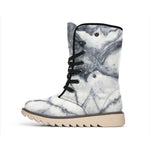 Dark Grey White Marble Print Winter Boots