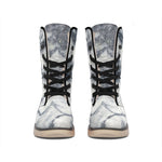 Dark Grey White Marble Print Winter Boots