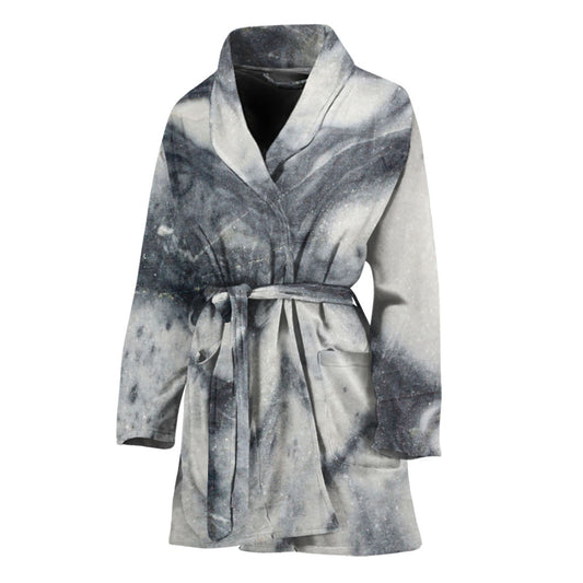 Dark Grey White Marble Print Women's Bathrobe