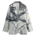 Dark Grey White Marble Print Women's Cotton Blazer