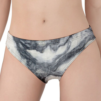 Dark Grey White Marble Print Women's Panties