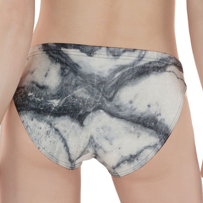 Dark Grey White Marble Print Women's Panties