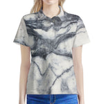 Dark Grey White Marble Print Women's Polo Shirt