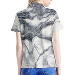 Dark Grey White Marble Print Women's Polo Shirt