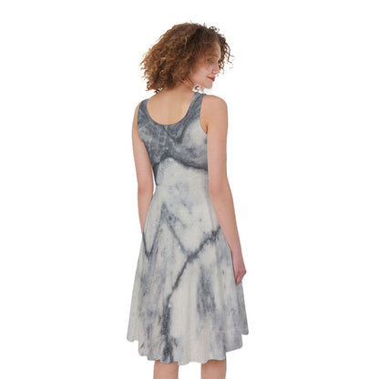 Dark Grey White Marble Print Women's Sleeveless Dress