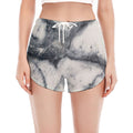 Dark Grey White Marble Print Women's Split Running Shorts