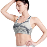 Dark Grey White Marble Print Women's Sports Bra