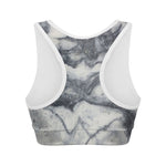 Dark Grey White Marble Print Women's Sports Bra
