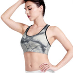 Dark Grey White Marble Print Women's Sports Bra