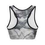 Dark Grey White Marble Print Women's Sports Bra