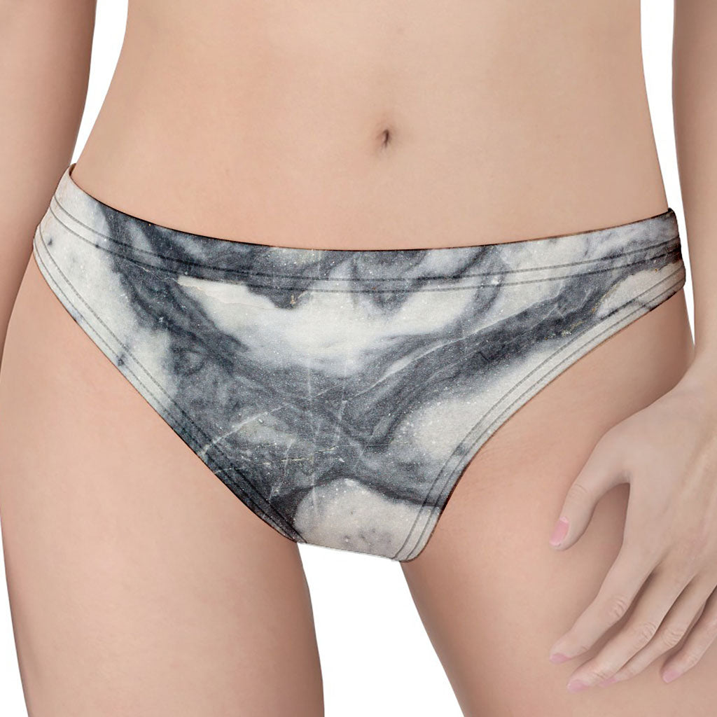 Dark Grey White Marble Print Women's Thong