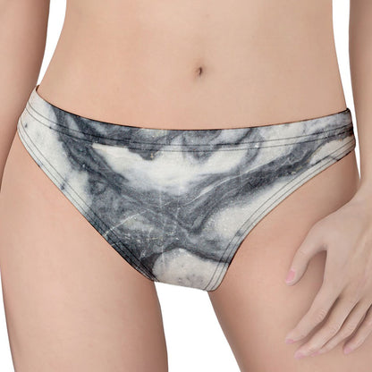 Dark Grey White Marble Print Women's Thong