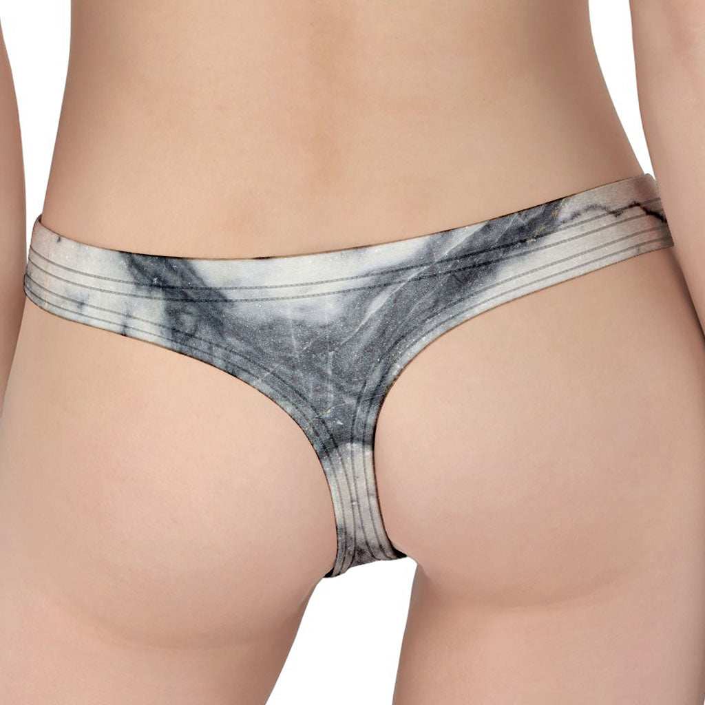 Dark Grey White Marble Print Women's Thong